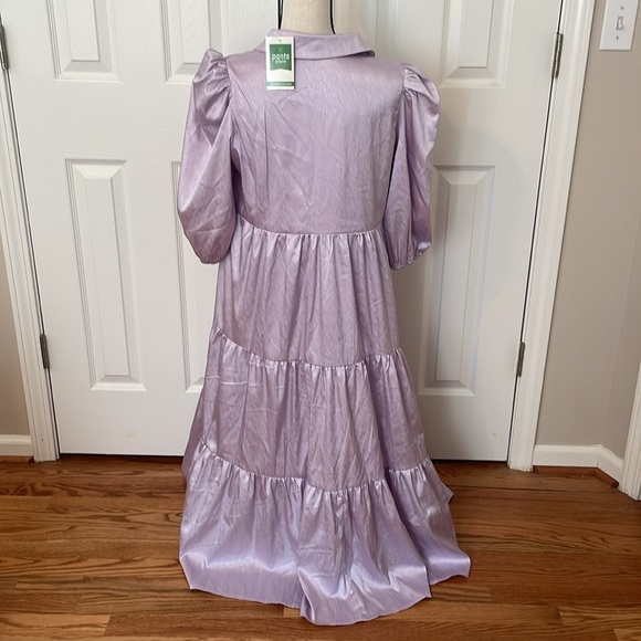 Lavender Midi Shirt Dress Large Pants Store NWT Ruffled Button Front Collared - Picture 5 of 9